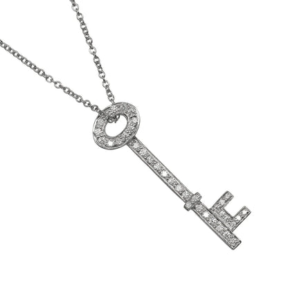 Tiffany & Co. Oval Key Pendant Platinum and Diamonds, Silver, Platinum, Necklace