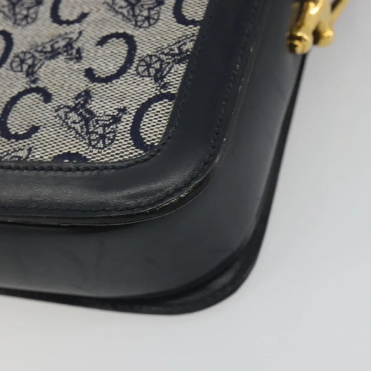 Celine Vintage Horse Carriage C Macadam Canvas and Leather, Navy, Canvas, Shoulder Bag