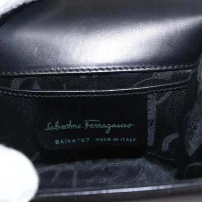Salvatore Ferragamo Gancini Flap Leather, Black, Leather, Shoulder Bag
