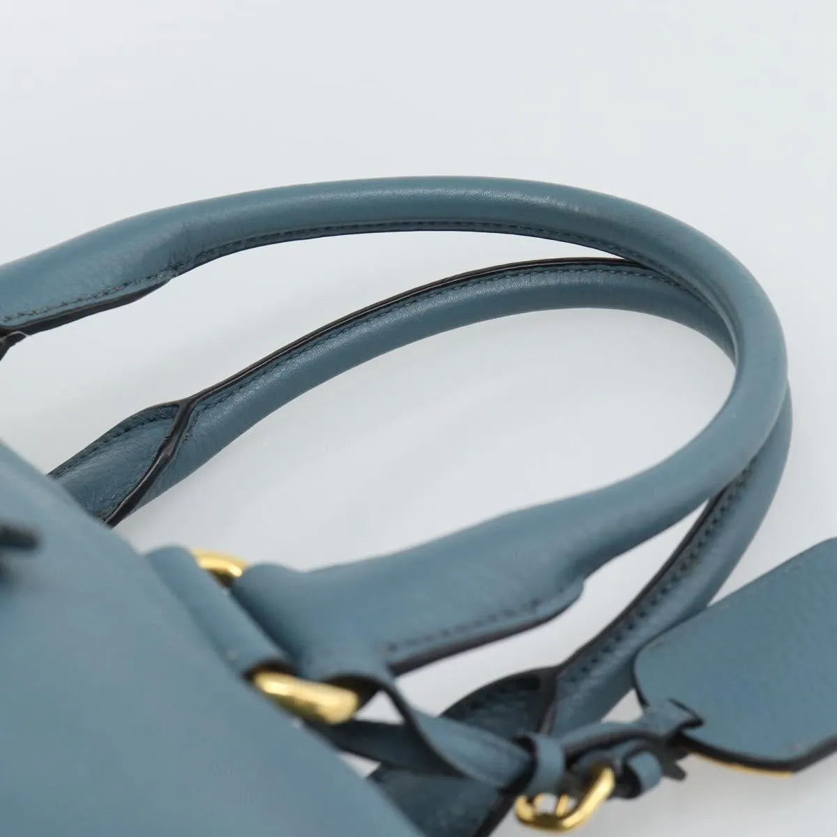 Prada Front Zip Convertible Satchel Vitello Phenix, Blue, Leather, Handbag