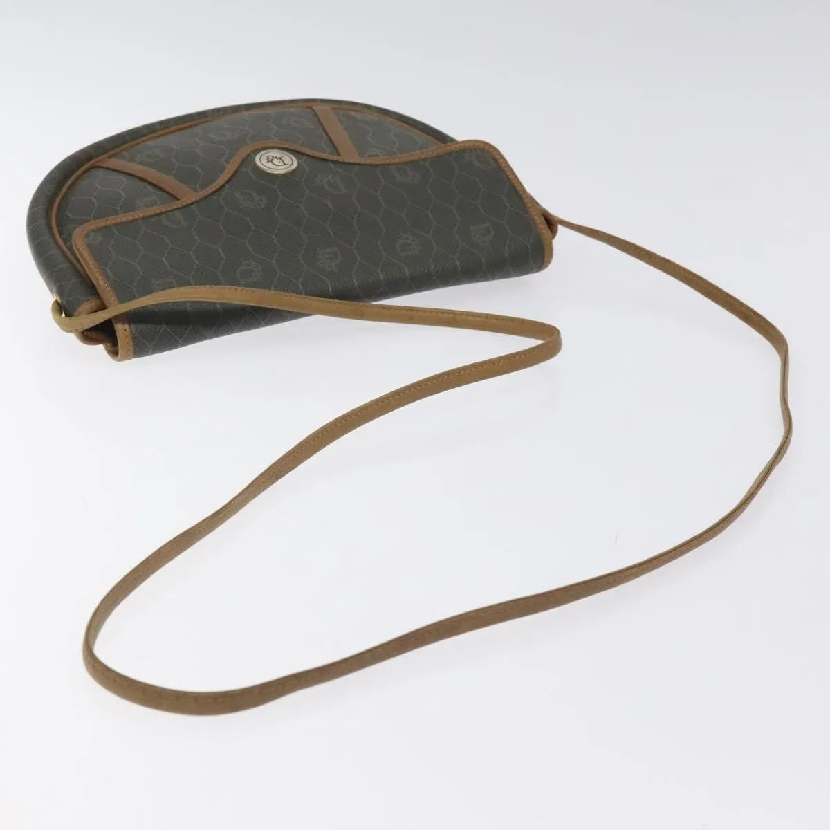 Christian Dior Vintage Honeycomb Flap Coated Canvas, Green, Canvas, Shoulder Bag