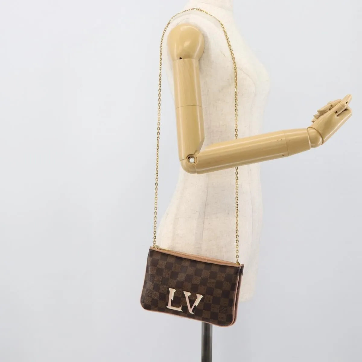 Louis Vuitton Double Zip Pochette Damier, Brown, Canvas, Clutch