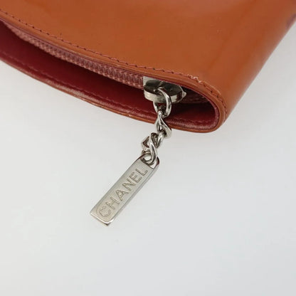 Chanel CC Logo Zip Around Patent, Orange, Patent Leather, Wallet