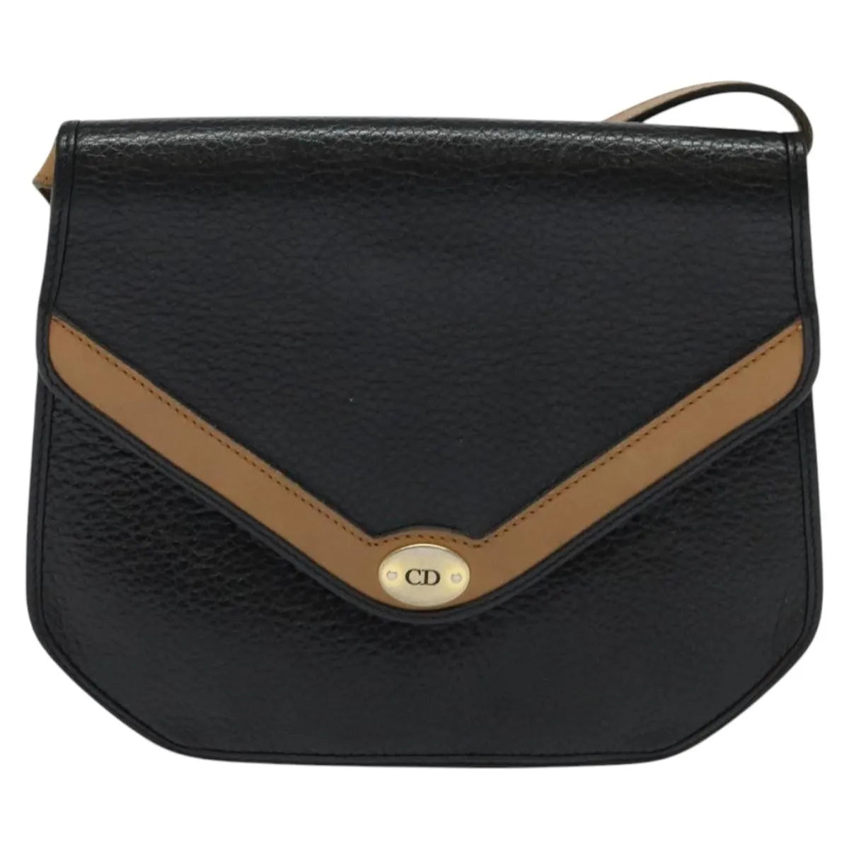 Christian Dior Vintage CD Flap Leather, Black, Leather, Shoulder Bag