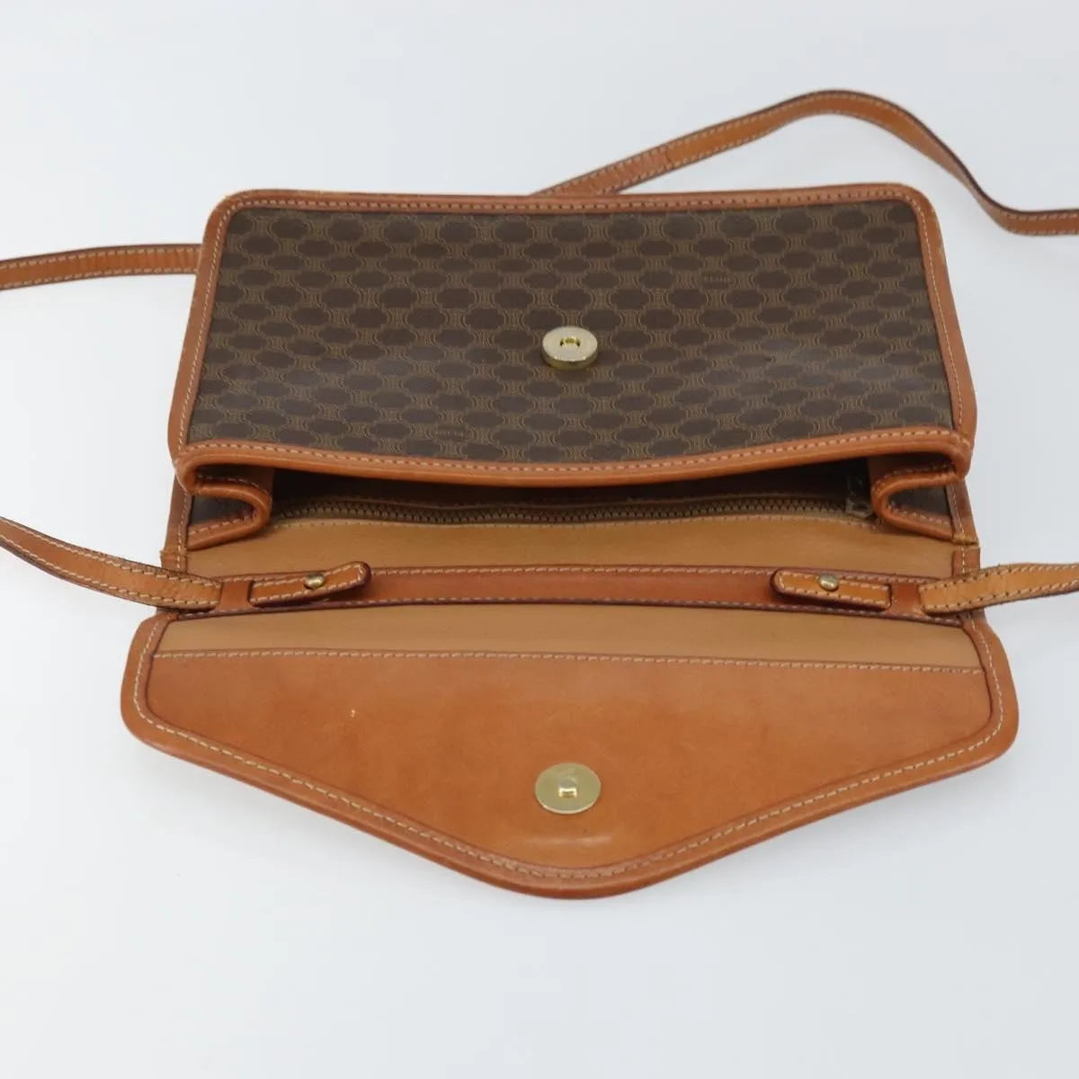 Celine Vintage Macadam Circle Logo Canvas and Leather, Brown, Canvas, Shoulder Bag