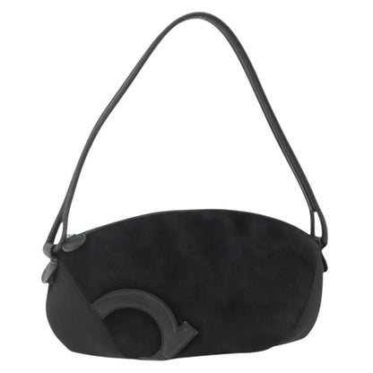 Salvatore Ferragamo Gancini Suede, Black, Suede, Shoulder Bag