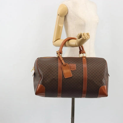 Celine Vintage Duffle Canvas and Leather, Brown, Canvas, Travel Bag