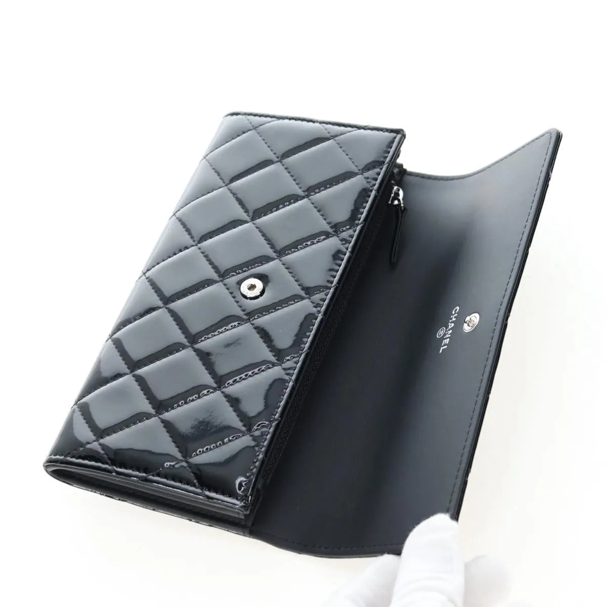 Chanel CC French Flap Quilted Patent Leather, Black, Patent Leather, Wallet