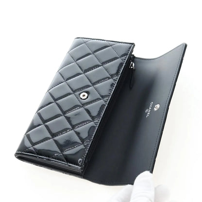 Chanel CC French Flap Quilted Patent Leather, Black, Patent Leather, Wallet