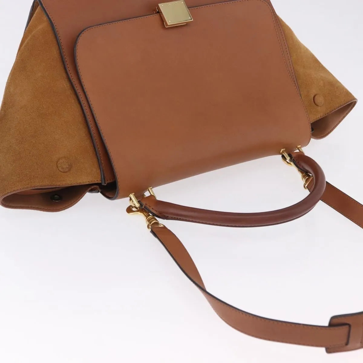 Celine Trapeze Leather, Brown, Leather, Handbag