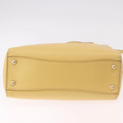 Prada Cuir Frame Double Zip Tote Saffiano Leather, Yellow, Leather, Tote Bag