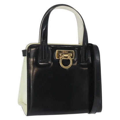 Salvatore Ferragamo Gancini Patent Leather, Black, Patent Leather, Handbag