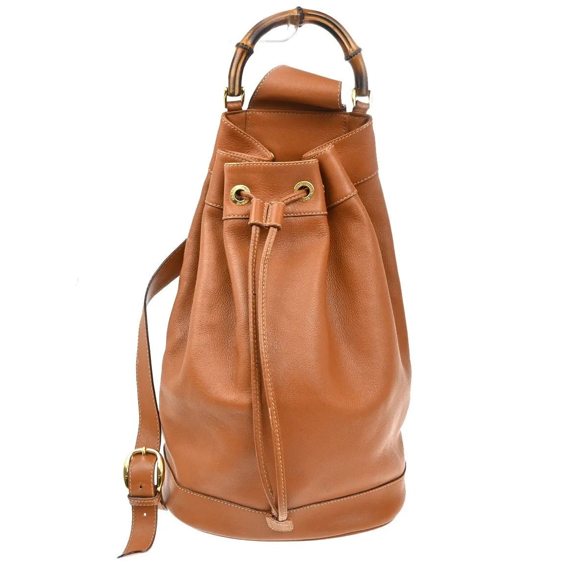Gucci Vintage Bamboo Sling Leather, Brown, Leather, Backpack