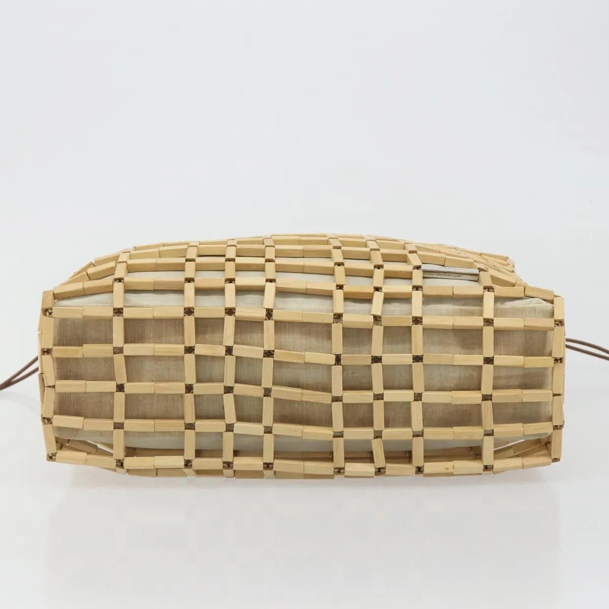 Salvatore Ferragamo Wood Mesh Drawstring canvas, Beige, Canvas, Handbag