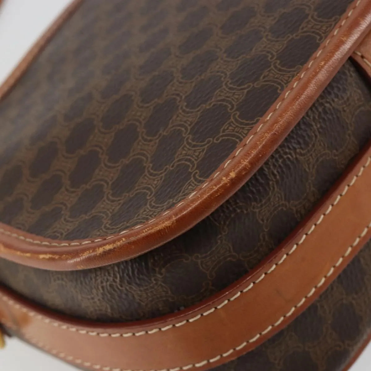 Celine Vintage Macadam Canvas and Leather, Brown, Canvas, Shoulder Bag