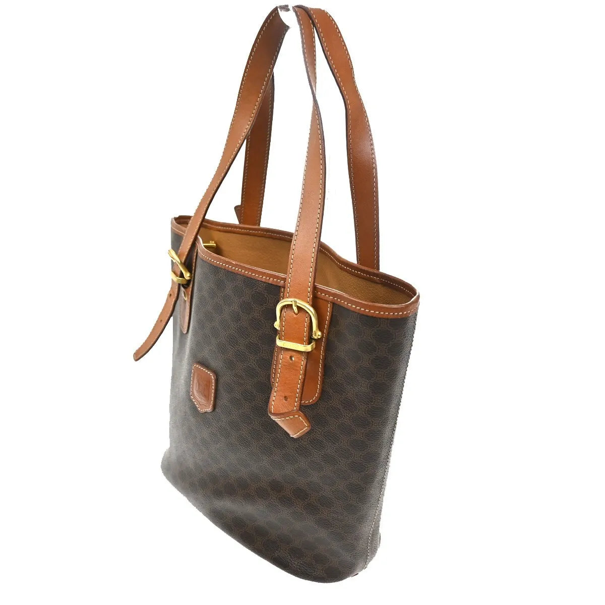 Celine Vintage Macadam Canvas and Leather, Brown, Canvas, Tote Bag