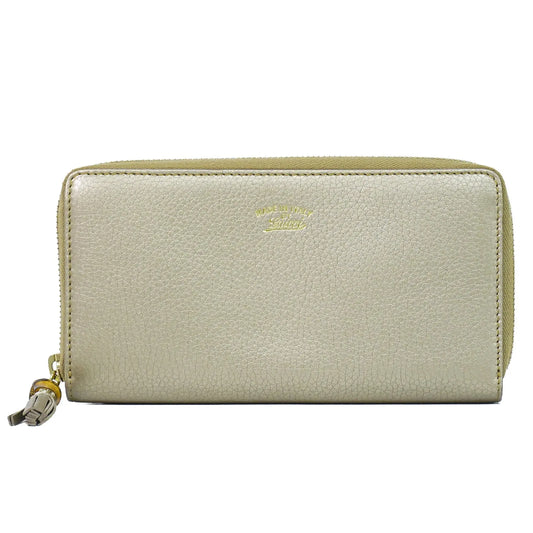 Gucci Bamboo Tassel Zip Leather, Gold, Leather, Wallet