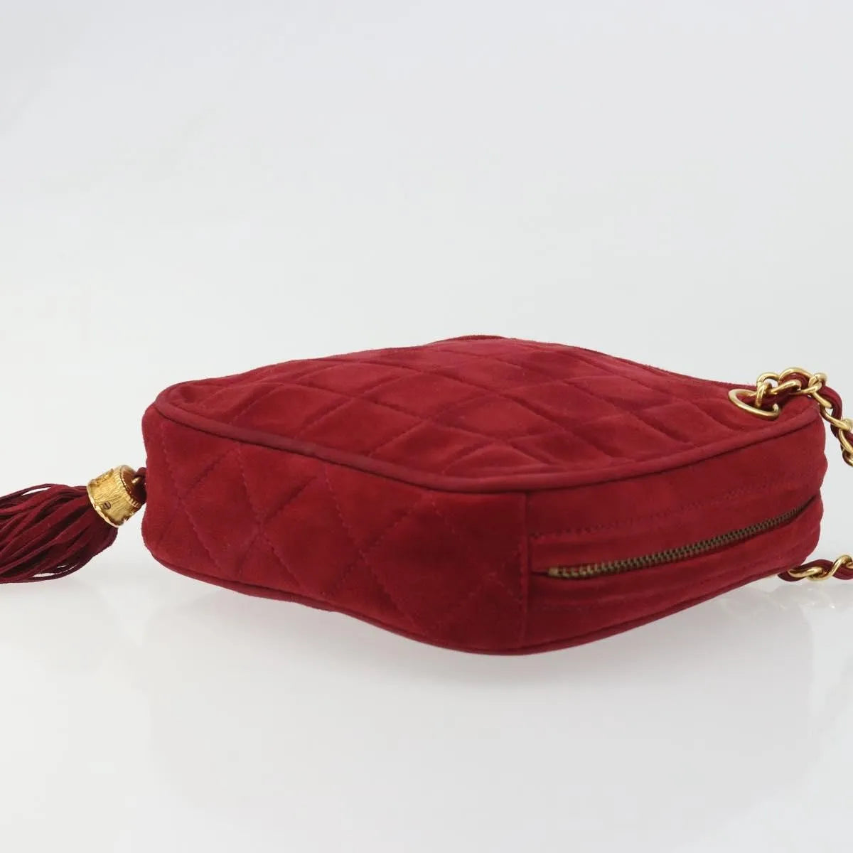 Chanel Vintage Diamond Tassel Quilted Suede, Red, Suede, Shoulder Bag