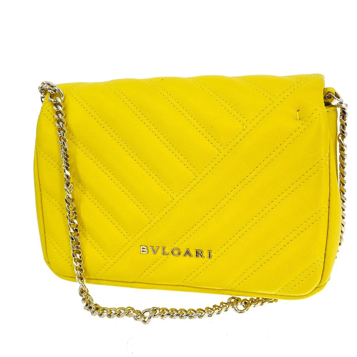 Bvlgari Serpenti Cabochon Diagonal Quilted Leather, Yellow, Leather, Shoulder Bag