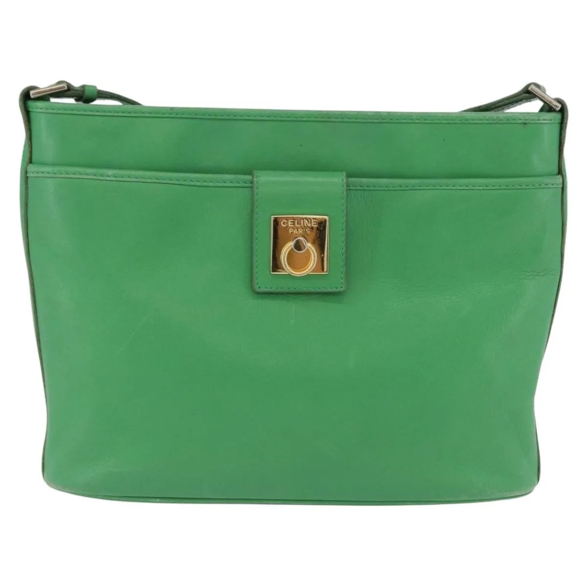 Celine Vintage Leather, Green, Leather, Shoulder Bag