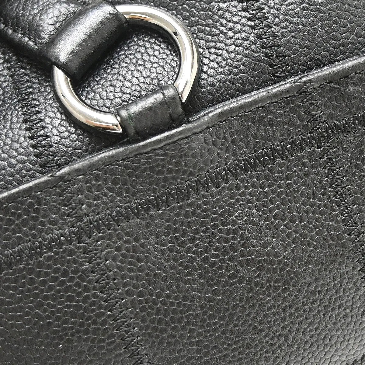 Chanel Square Stitch CC Boston Quilted Caviar, Black, Leather, Handbag