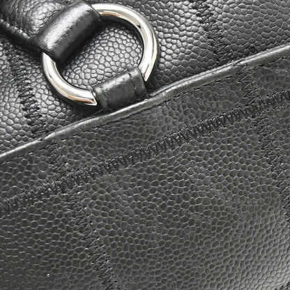 Chanel Square Stitch CC Boston Quilted Caviar, Black, Leather, Handbag