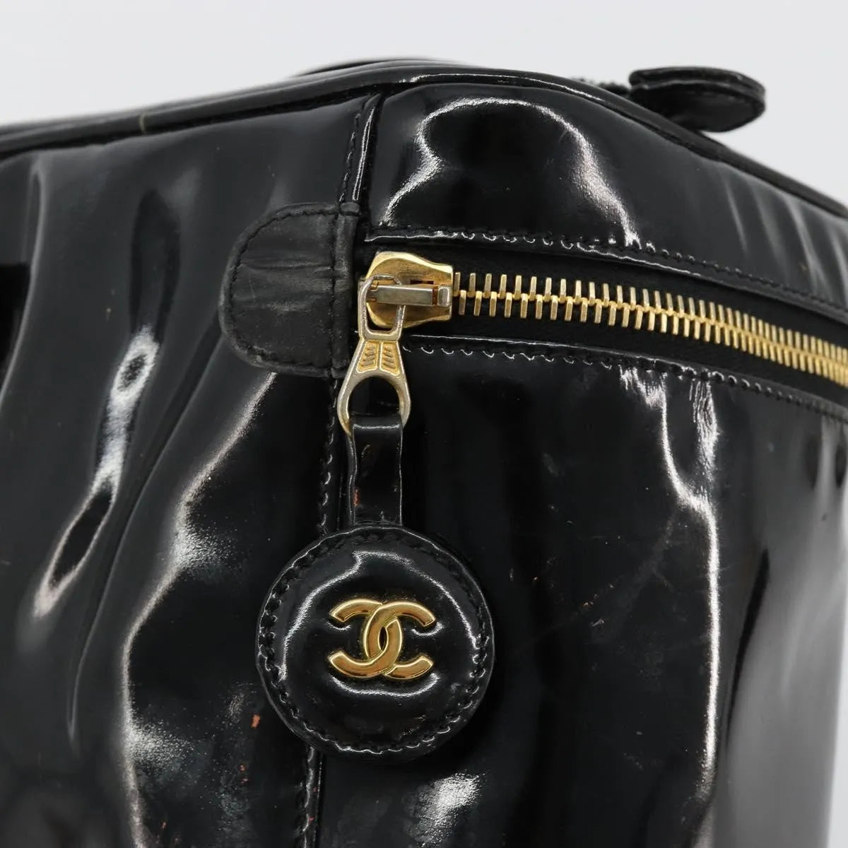 Chanel Vintage Timeless Cosmetic Case Patent, Black, Patent Leather, Handbag