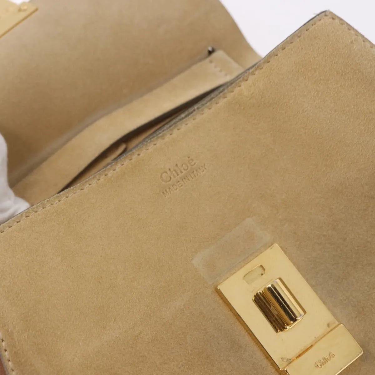 Chloe Drew Shoulder Leather, Beige, Suede, Handbag