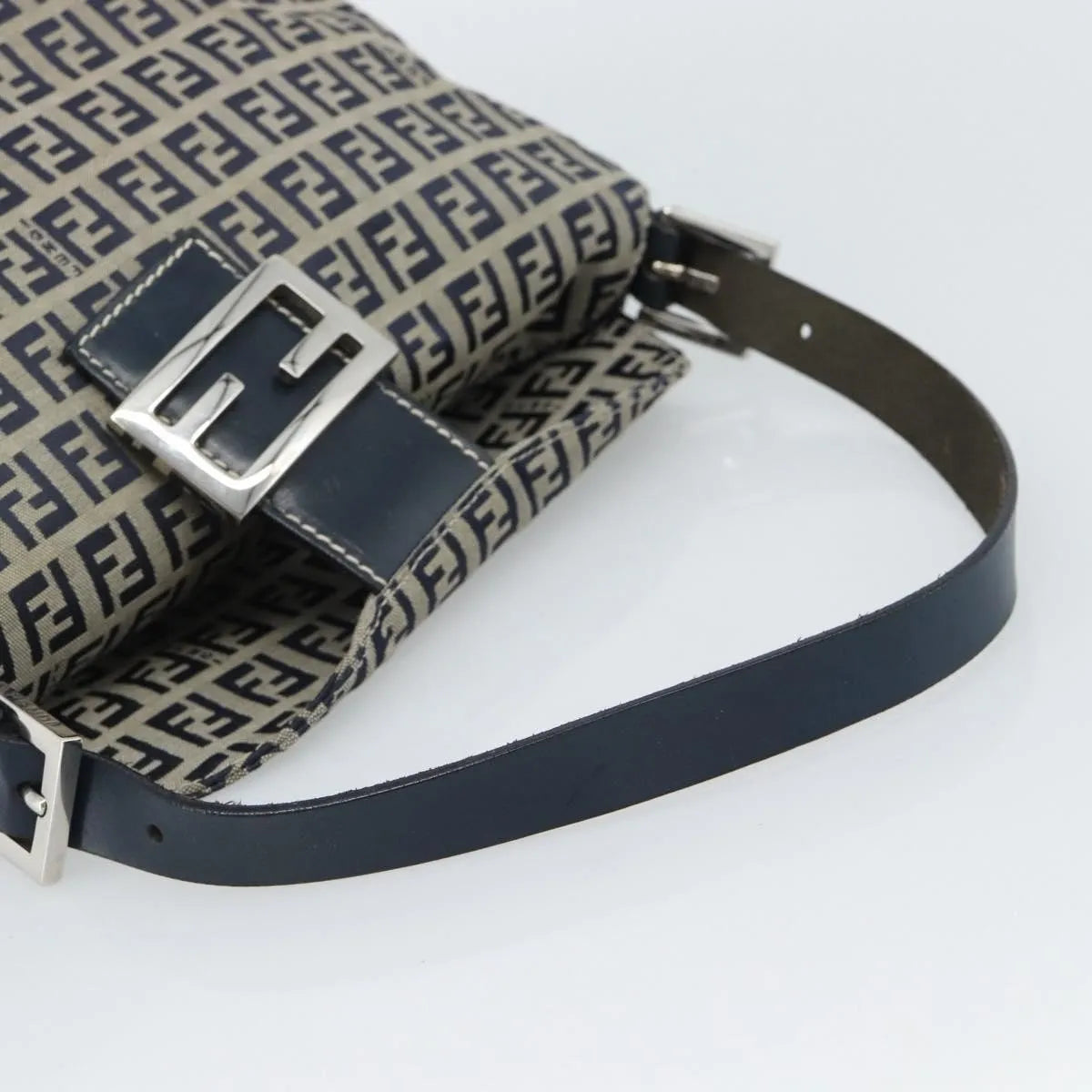 Fendi Zucchino Canvas Mamma Baguette canvas, Navy, Canvas, Shoulder Bag