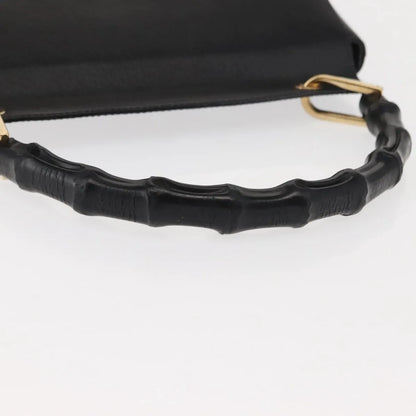 Gucci Vintage Bamboo Handle Leather, Black, Leather, Handbag