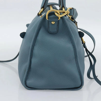 Prada Front Zip Convertible Satchel Vitello Phenix, Blue, Leather, Handbag