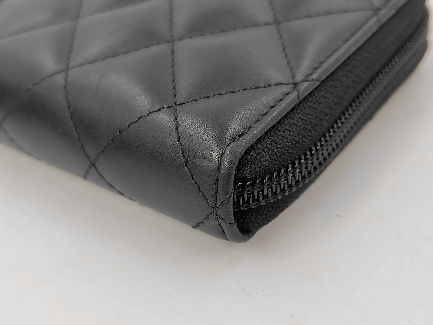 Chanel Cambon Zip Around Quilted Lambskin, Black, Leather, Wallet
