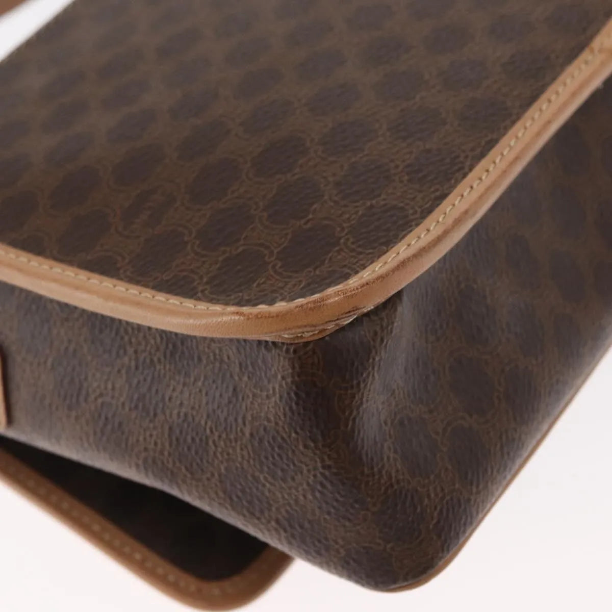Celine Vintage Macadam Circle Logo Canvas and Leather, Brown, Canvas, Shoulder Bag