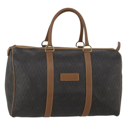 Christian Dior Vintage Honeycomb Boston Canvas and Leather, Black, Canvas, Travel Bag