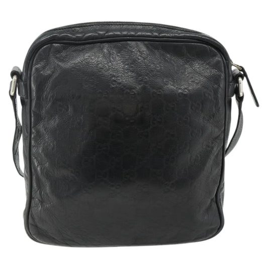 Gucci Front Zip Messenger Guccissima Leather, Black, Leather, Shoulder Bag