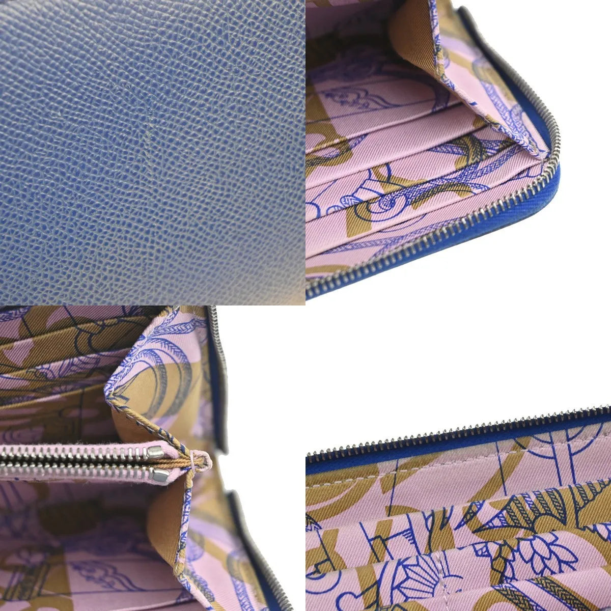 Hermes Azap Zip Around Silk'in Epsom, Blue, Leather, Wallet