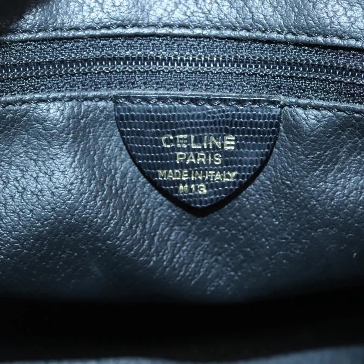Celine Circle Logo Leather, Black, Leather, Handbag