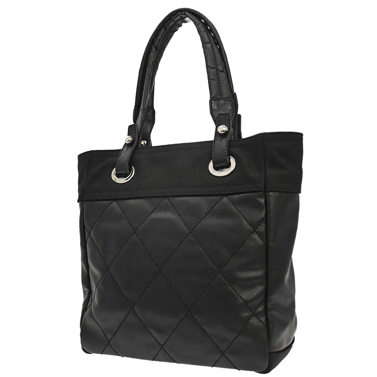 Chanel Biarritz Tote Quilted Coated Canvas, Black, Canvas, Tote Bag