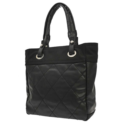 Chanel Biarritz Tote Quilted Coated Canvas, Black, Canvas, Tote Bag