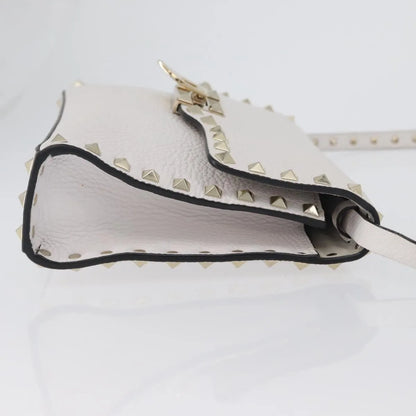 Valentino Garavani Rockstud Flip Lock Flap Leather, White_gold, Leather, Shoulder Bag