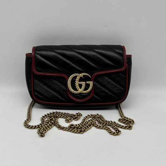Gucci GG Marmont Chain Flap Matelasse Leather, Black, Leather, Crossbody Bag