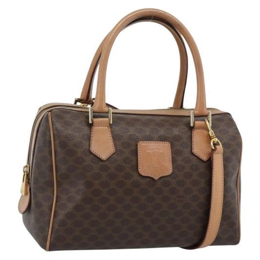 Celine Vintage Macadam Boston Canvas and Leather, Brown, PVC, Handbag