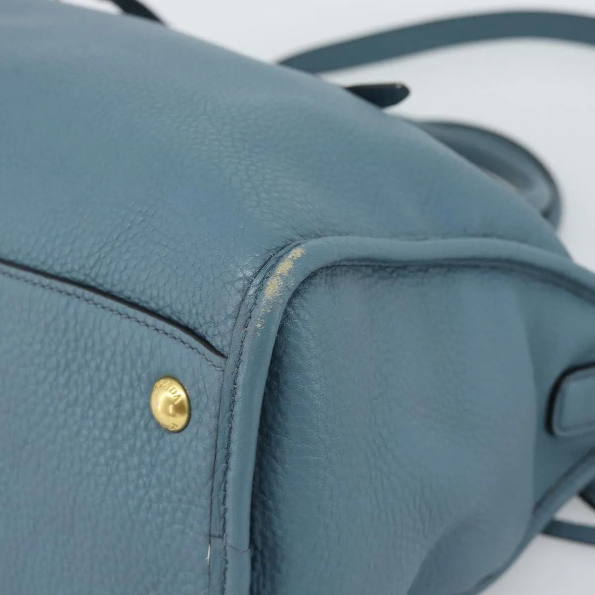 Prada Front Zip Convertible Satchel Vitello Phenix, Blue, Leather, Handbag