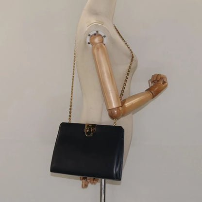 Salvatore Ferragamo Vintage Gancini Chain Leather, Navy, Leather, Shoulder Bag