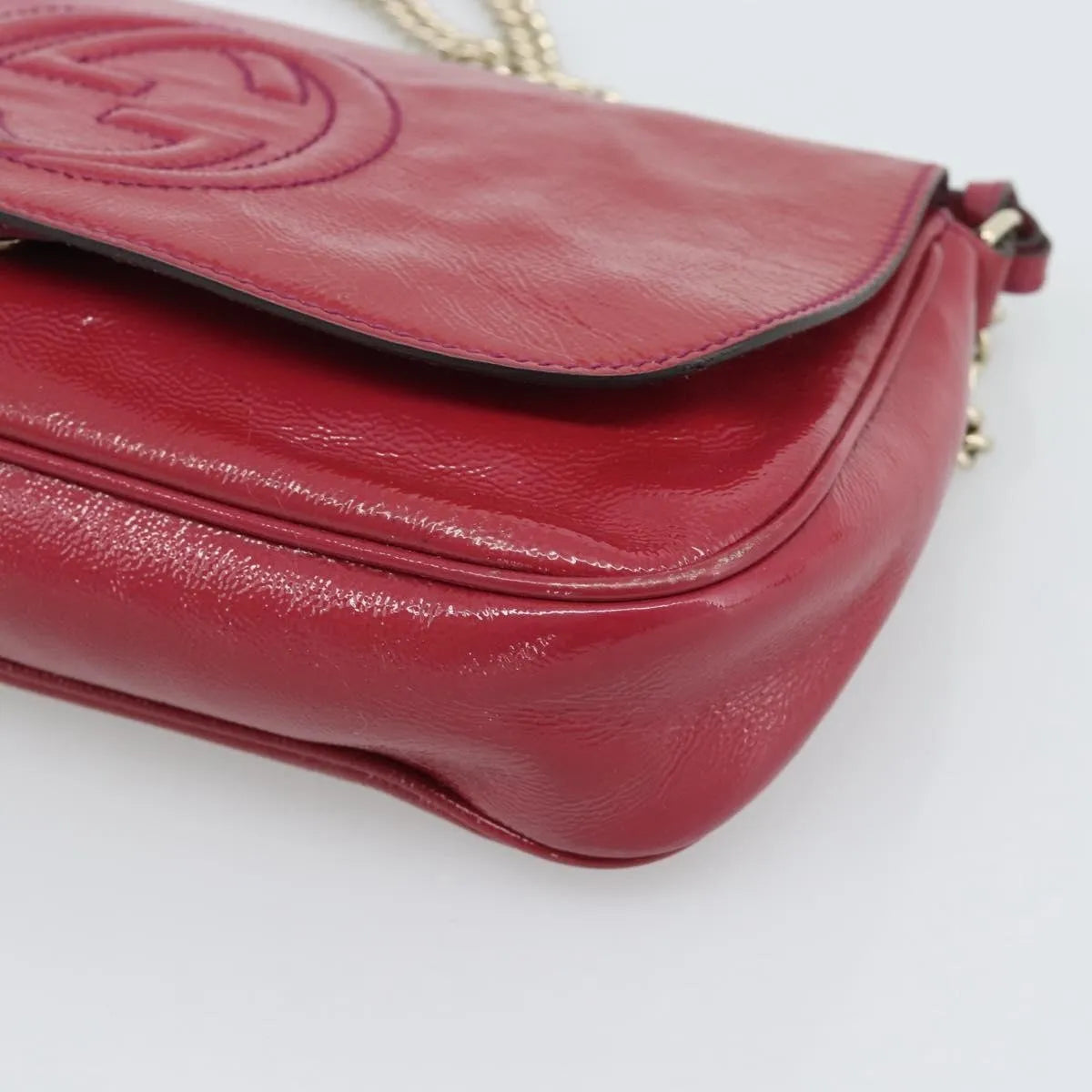 Gucci Soho Chain Patent, Pink, Patent Leather, Shoulder Bag