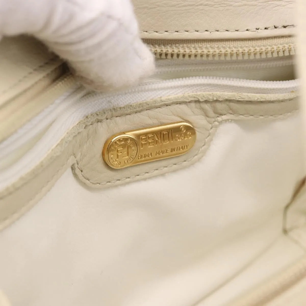 Fendi Vintage Handbag Leather, Beige, Leather, Handbag