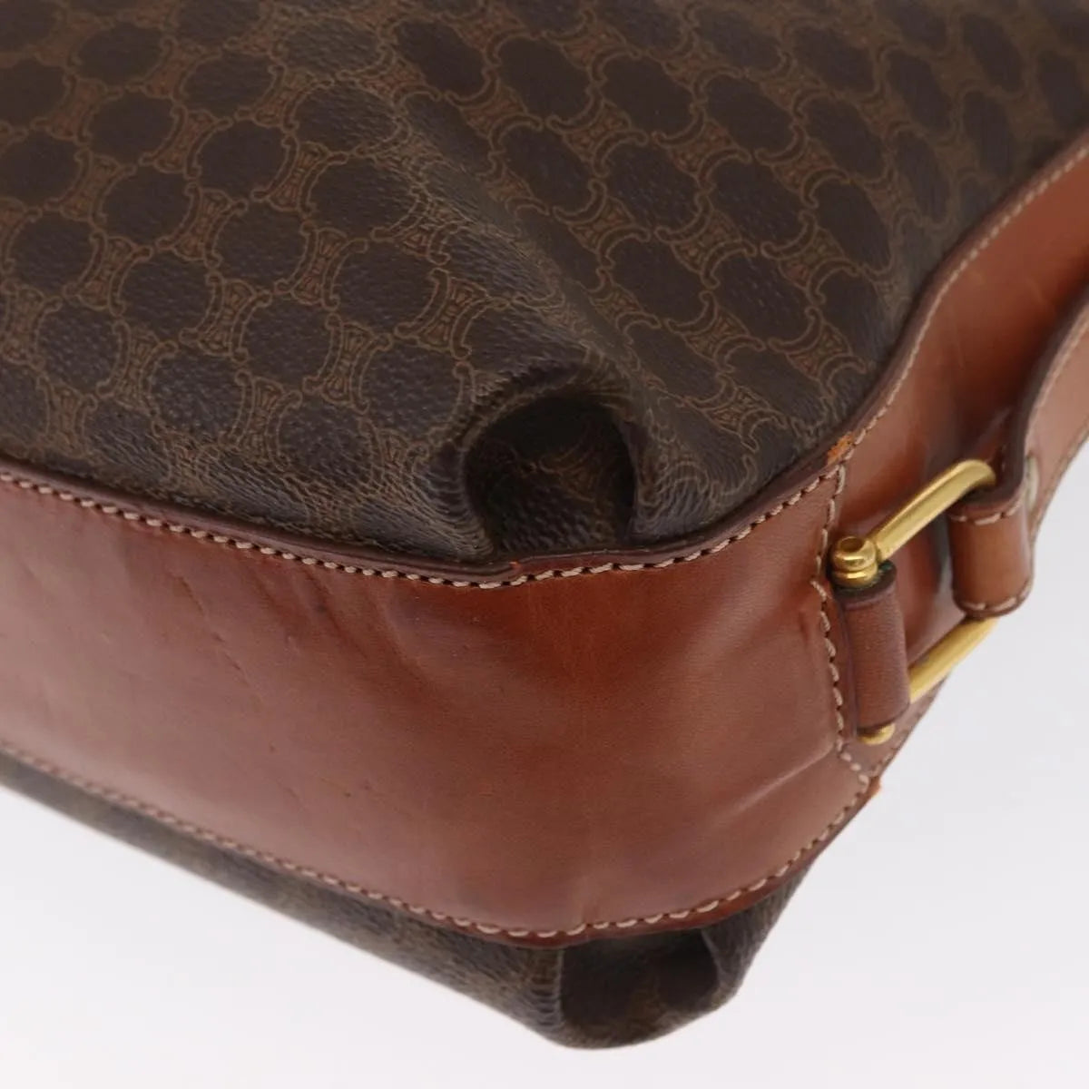 Celine Vintage Macadam Canvas and Leather, Brown, Canvas, Shoulder Bag