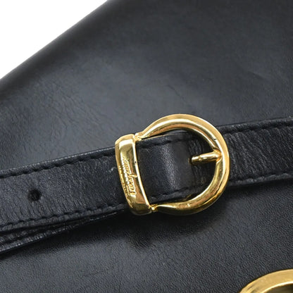 Salvatore Ferragamo Gancini Leather, Black, Leather, Shoulder Bag