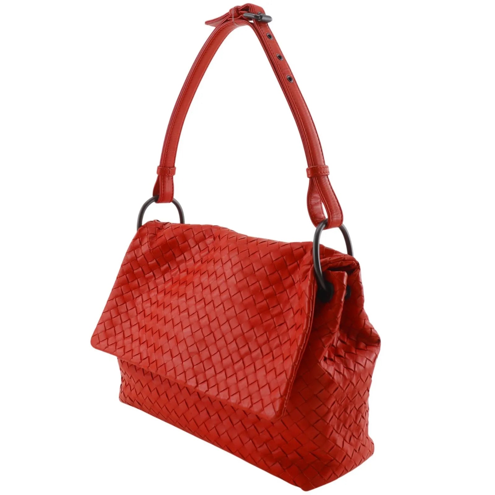 Bottega Veneta Intrecciato Shoulder Leather, Red, Calfskin, Shoulder Bag