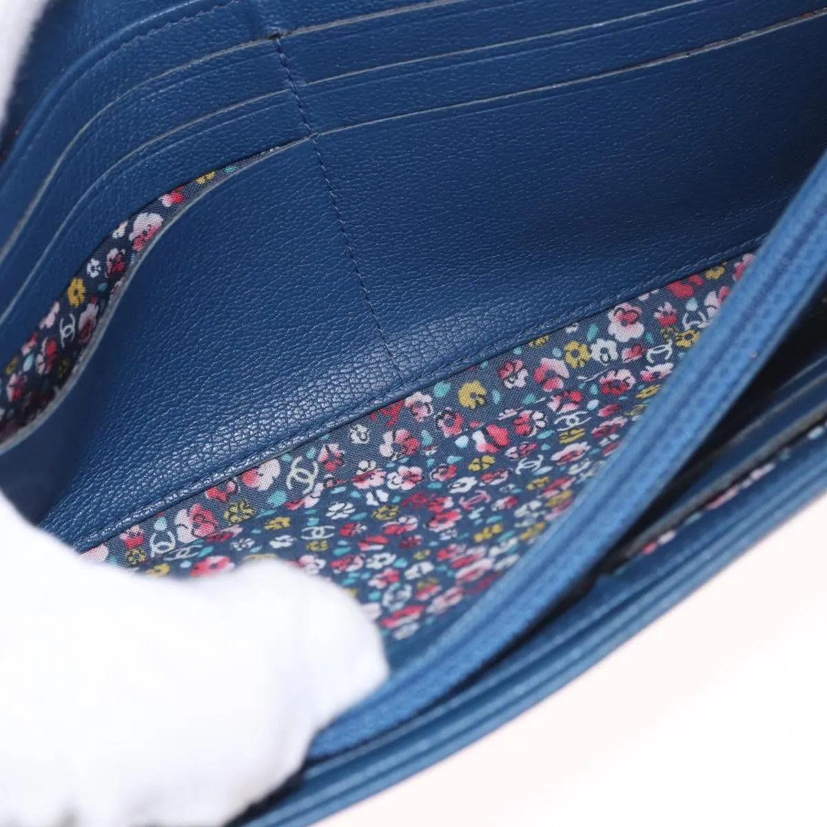 Chanel Lucky Clover Long Flap Wallet Leather, Blue, Leather, Wallet